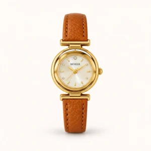 775-main Classic Cream Round Dial Brown Strap Watch for Women