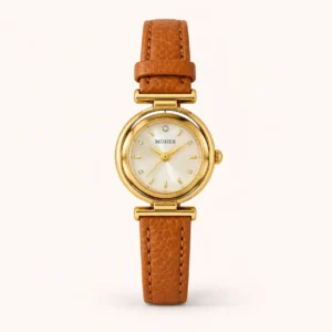 775-main Classic Cream Round Dial Brown Strap Watch for Women