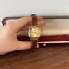 Classic Gold Cushion Dial Brown Strap Watch for Women