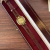 Classic Gold Cushion Dial Brown Strap Watch for Women