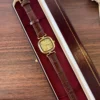 Classic Gold Cushion Dial Brown Strap Watch for Women