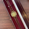 Classic Gold Cushion Dial Brown Strap Watch for Women