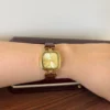 Classic Gold Cushion Dial Brown Strap Watch for Women