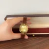 Classic Gold Cushion Dial Brown Strap Watch for Women