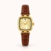 Classic Gold Cushion Dial Brown Strap Watch for Women