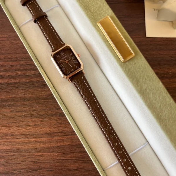 Classic Brown Square Dial Brown Strap Watch for Women