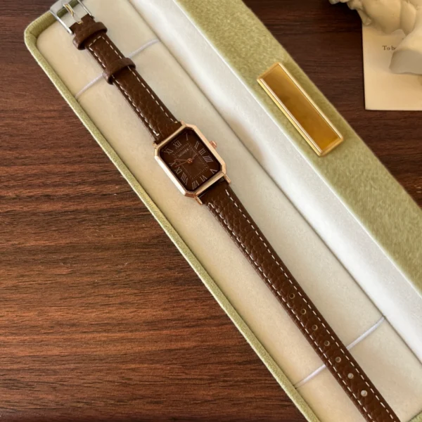 Classic Brown Square Dial Brown Strap Watch for Women