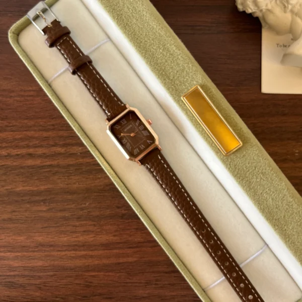 Classic Brown Square Dial Brown Strap Watch for Women