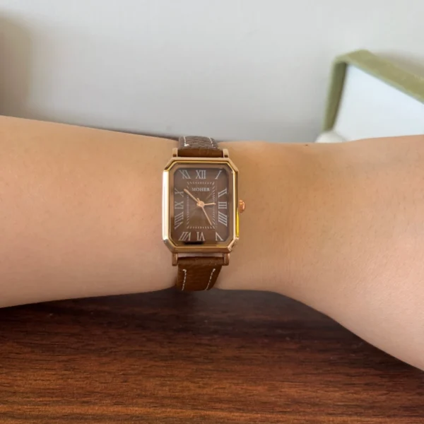 Classic Brown Square Dial Brown Strap Watch for Women