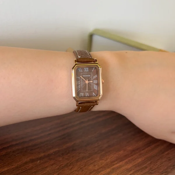 Classic Brown Square Dial Brown Strap Watch for Women