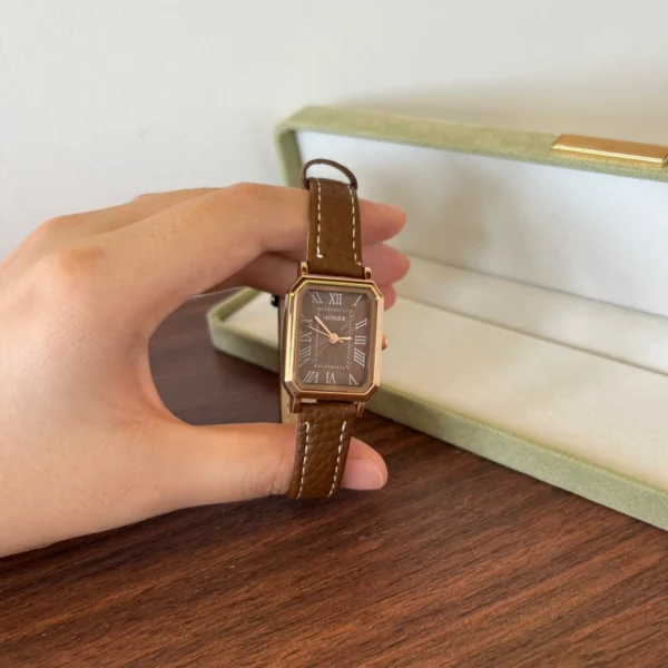 Classic Brown Square Dial Brown Strap Watch for Women