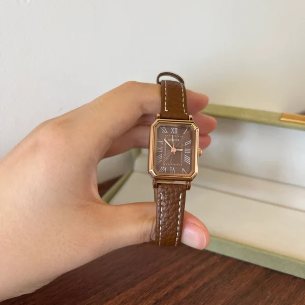 Classic Brown Square Dial Brown Strap Watch for Women