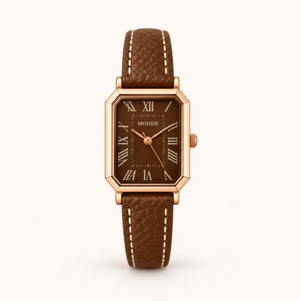 Classic Brown Square Dial Brown Strap Watch for Women