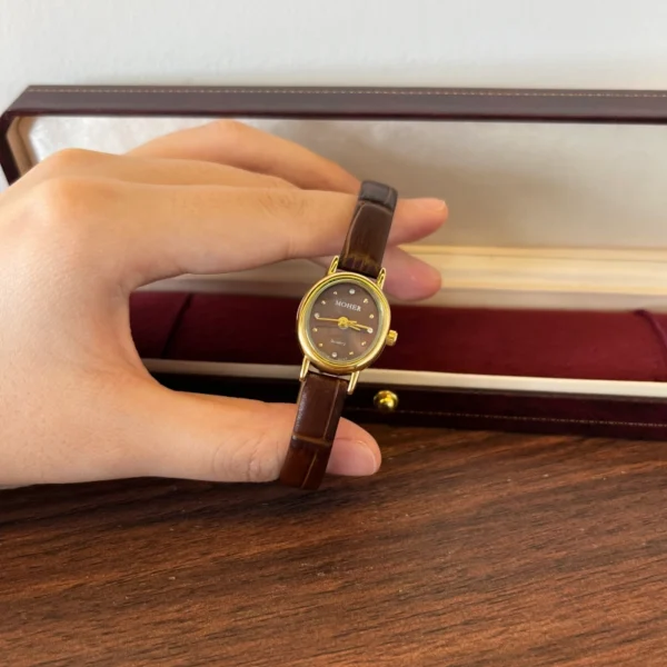 Classic Brown Round Dial Slim Brown Strap Watch for Women
