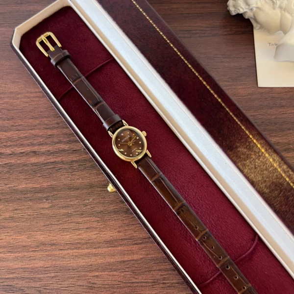 Classic Brown Round Dial Slim Brown Strap Watch for Women