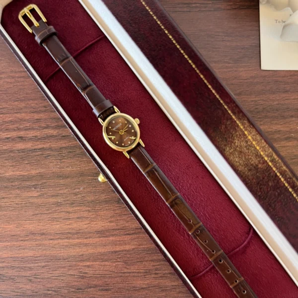 Classic Brown Round Dial Slim Brown Strap Watch for Women