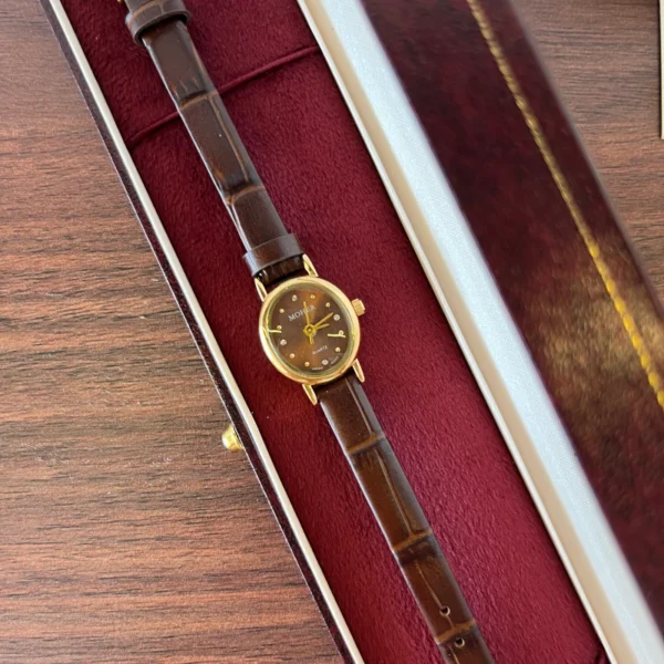 Classic Brown Round Dial Slim Brown Strap Watch for Women