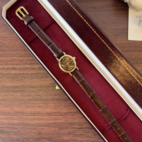 Classic Brown Round Dial Slim Brown Strap Watch for Women