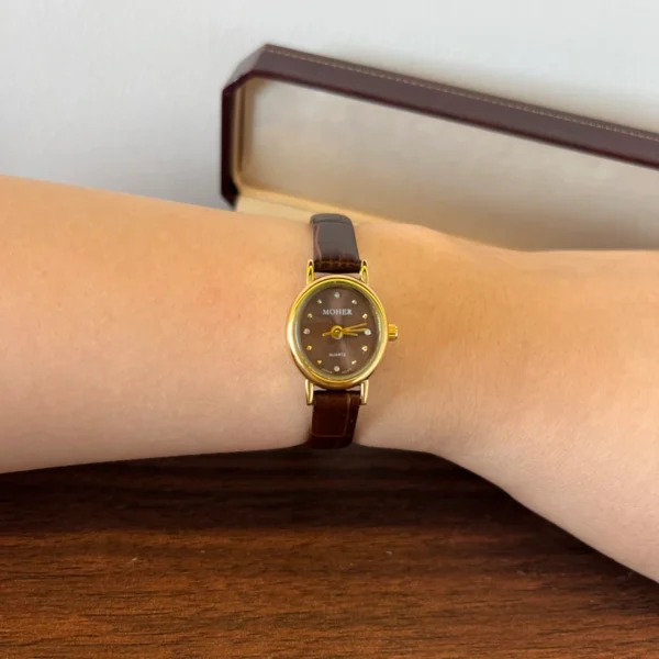 Classic Brown Round Dial Slim Brown Strap Watch for Women