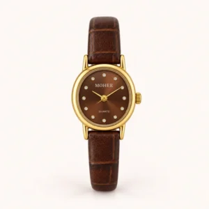 778-main Classic Brown Round Dial Slim Brown Strap Watch for Women