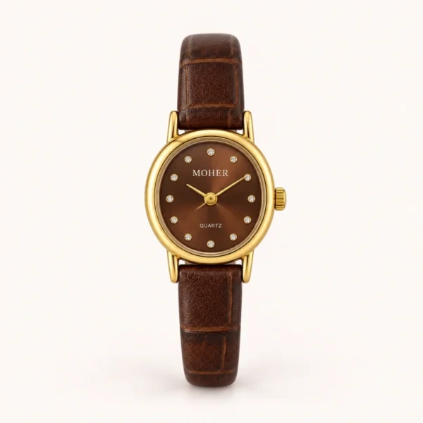 Classic Brown Round Dial Slim Brown Strap Watch for Women