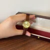 Classic Gold Round Dial Textured Brown Strap Watch for Women