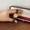 Classic Gold Round Dial Textured Brown Strap Watch for Women