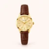 Classic Gold Round Dial Textured Brown Strap Watch for Women