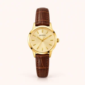 779-main Classic Gold Round Dial Textured Brown Strap Watch for Women