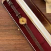 Classic Gold Round Dial Dark Brown Strap Watch for Women