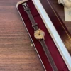 Classic Gold Round Dial Dark Brown Strap Watch for Women