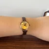 Classic Gold Round Dial Dark Brown Strap Watch for Women