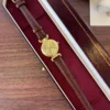 Classic Gold Round Dial Brown Stitched Strap Watch for Women