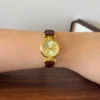 Classic Gold Round Dial Brown Stitched Strap Watch for Women