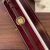 Classic Gold Rounded Square Dial Smooth Brown Strap Watch for Women