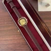 Classic Gold Rounded Square Dial Smooth Brown Strap Watch for Women
