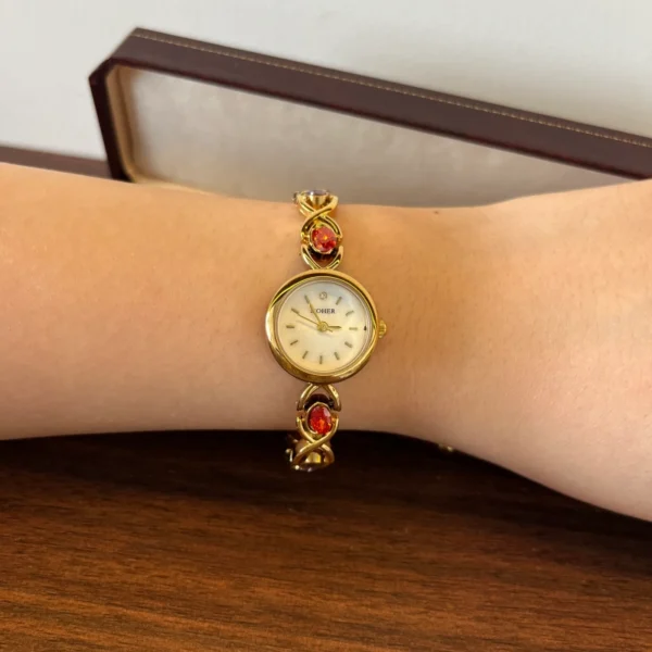 Elegant Multicolor Oval Accent Gold Bracelet Watch for Women