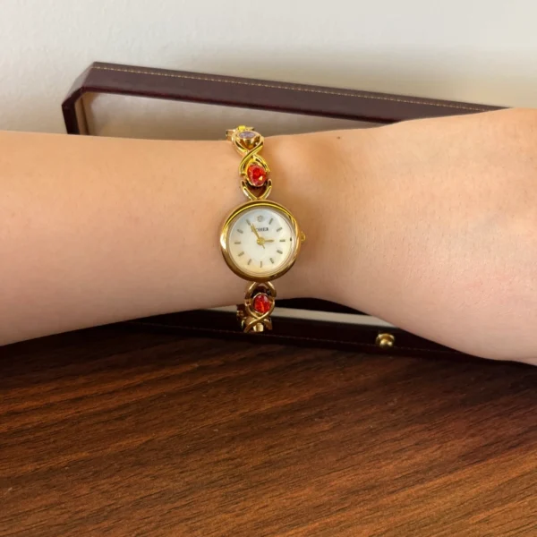 Elegant Multicolor Oval Accent Gold Bracelet Watch for Women