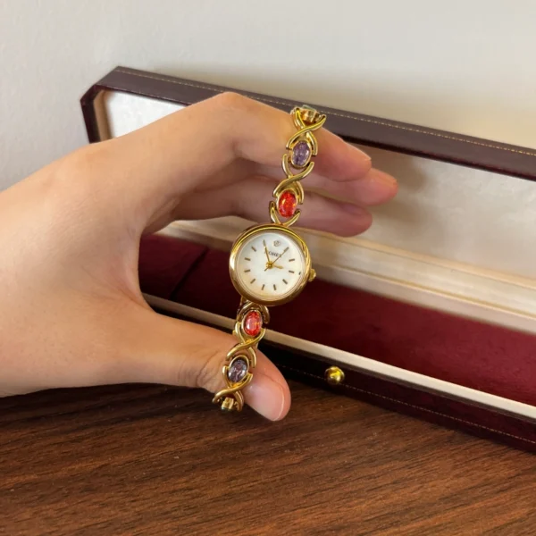 Elegant Multicolor Oval Accent Gold Bracelet Watch for Women