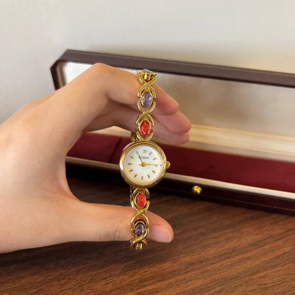 Elegant Multicolor Oval Accent Gold Bracelet Watch for Women
