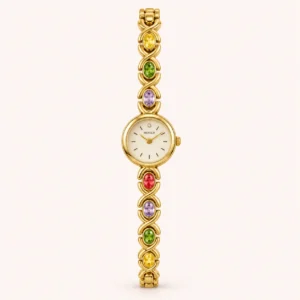 783-main Elegant Multicolor Oval Accent Gold Bracelet Watch for Women