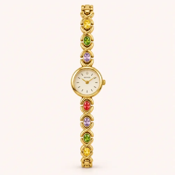 Elegant Multicolor Oval Accent Gold Bracelet Watch for Women
