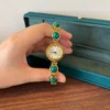Elegant Green Round Accent Gold Bracelet Watch for Women