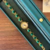 Elegant Green Round Accent Gold Bracelet Watch for Women