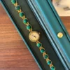 Elegant Green Round Accent Gold Bracelet Watch for Women