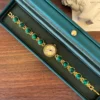 Elegant Green Round Accent Gold Bracelet Watch for Women