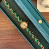 Elegant Green Round Accent Gold Bracelet Watch for Women