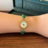 Elegant Green Round Accent Gold Bracelet Watch for Women