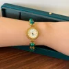 Elegant Green Round Accent Gold Bracelet Watch for Women