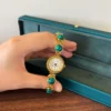 Elegant Green Round Accent Gold Bracelet Watch for Women